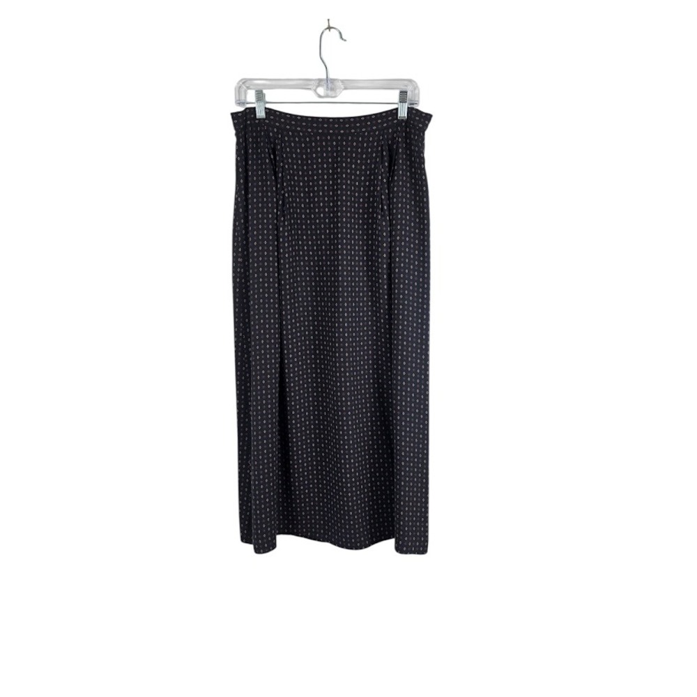 Talbots Maxi Skirt Womens 12 Navy Blue Silk Geometric Diamond Print Long A-Line